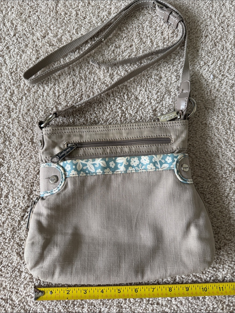 thirty-one Beige Crossbody Bag with Light Blue Floral Trim